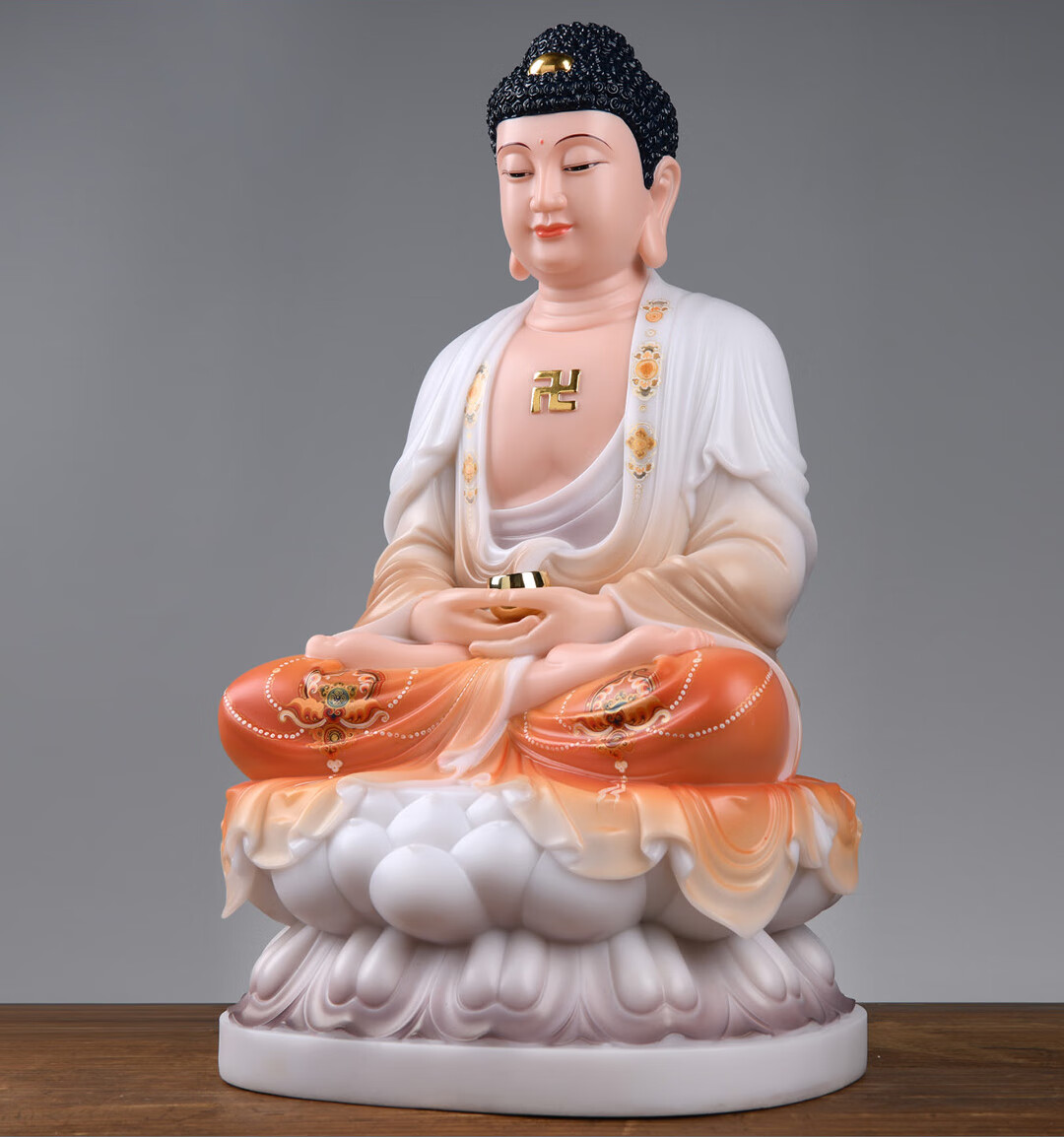 灵明珠宝 释迦牟尼佛像居家供奉家用娑婆三圣全堂佛金镶玉汉白玉如来