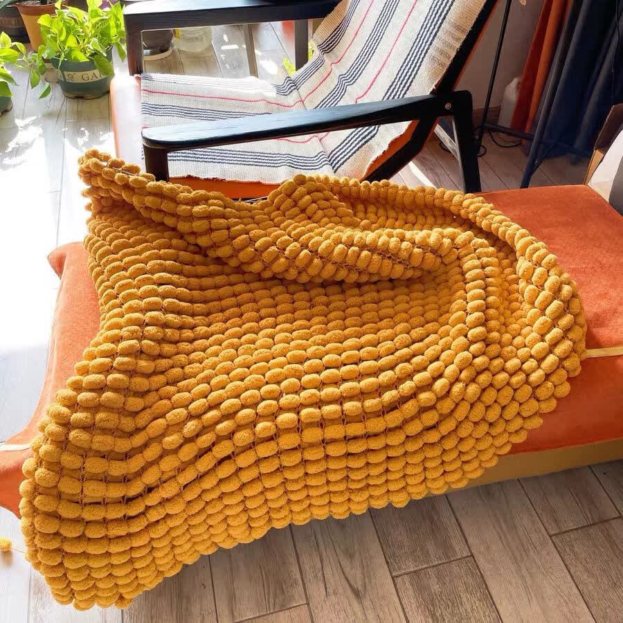 大球球毛线手工织垫子波波线04麦田