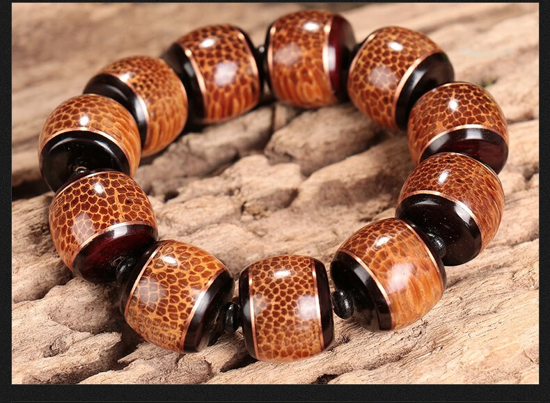 【官方旗舰】冠莎天/然龙血金丝竹满鱼子纹佛珠手串手链镶紫檀男女款