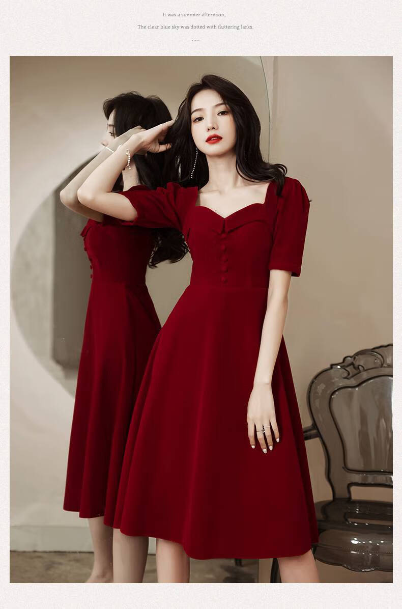 俞兆林旗舰店敬酒服新娘秋季酒红色结婚回门订婚小礼服女连衣裙平时可