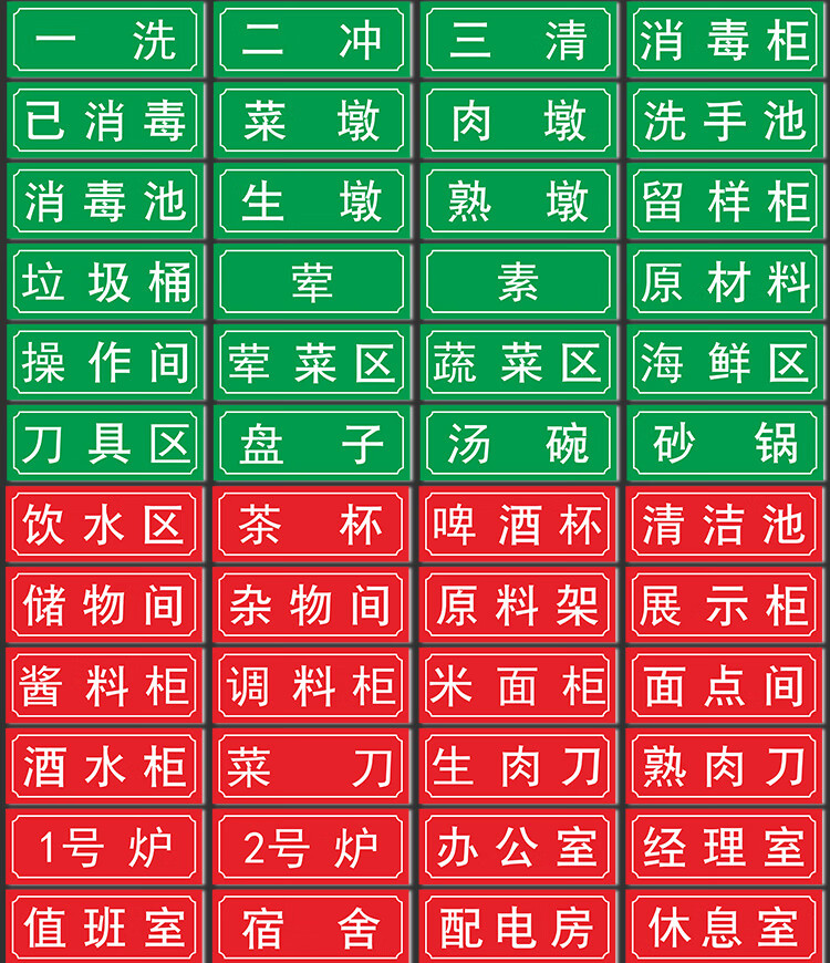 厨房标识一清二洗三消毒餐厅食堂标识贴厨房卫生清一洗贴纸生熟标识