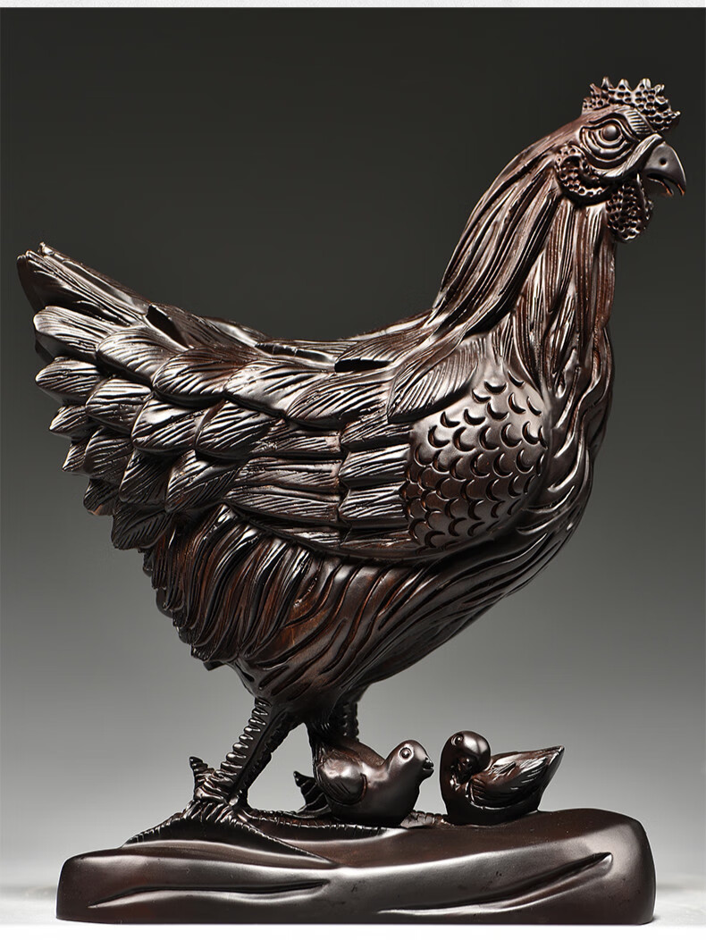 杞瑾木雕鸡摆件实木雕刻母鸡十二生肖鸡摆设家居装饰品红木工艺品精雕