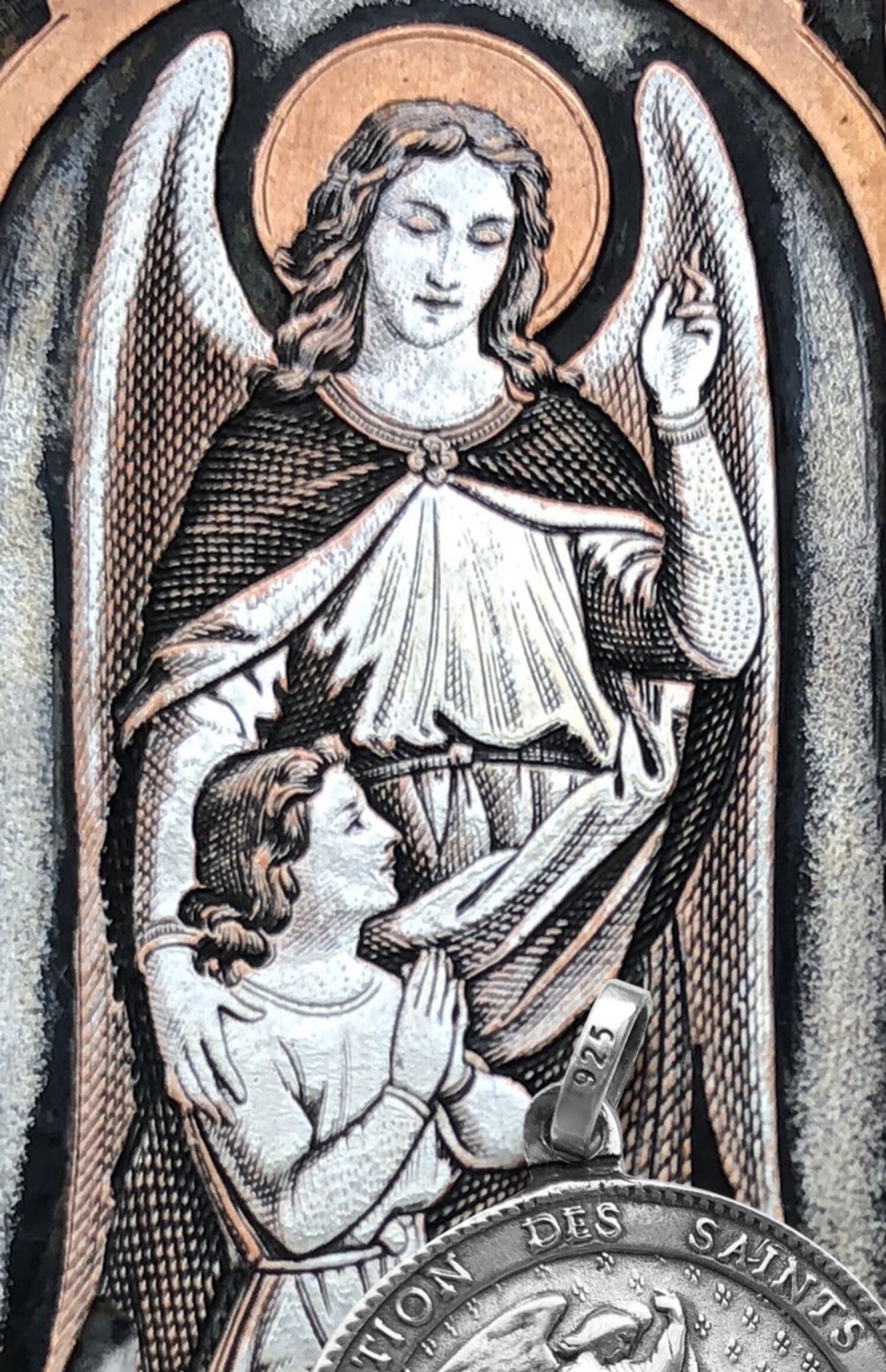 欧凯伦银925名画大天使圣米迦勒屠龙浮雕复古男女吊坠单吊坠赠自己