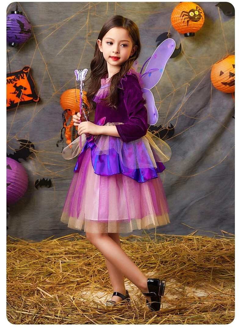 万圣节服装儿童 子装女童公主裙巫婆cos装扮女巫化妆舞会演出服 彩色