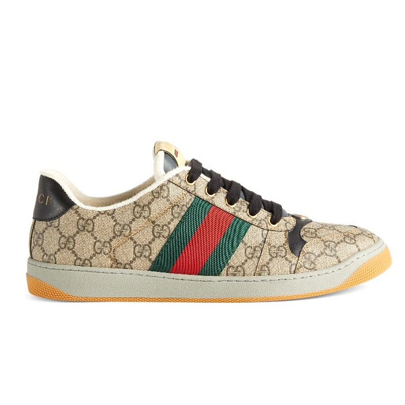 古驰gucciscreener系列男士运动鞋米色和乌木色gg帆布环保材料预售