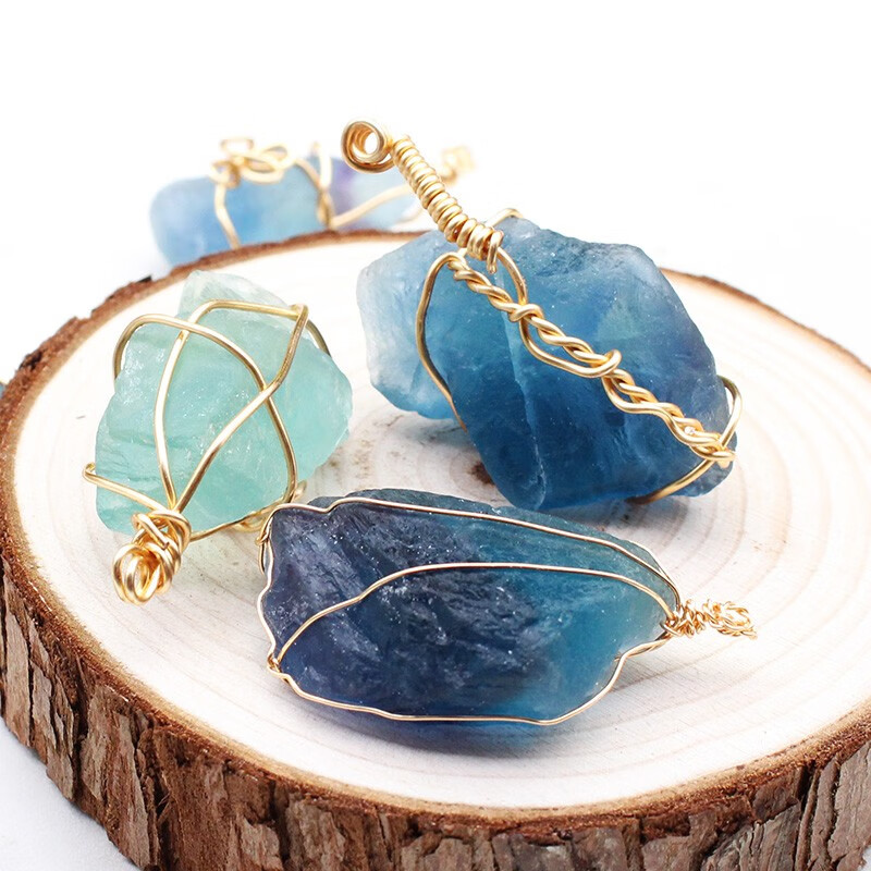 水晶原石吊坠萤石手编锁骨链项链男女款饰品礼物简约挂件 绿色萤石