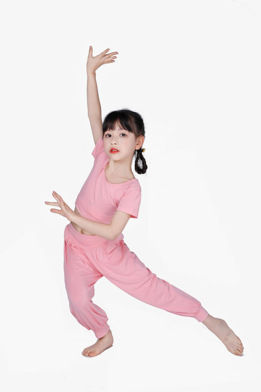 儿童瑜伽服夏女童套装中大童亲子瑜伽母女舞跳舞蹈露腰练功服 酒红