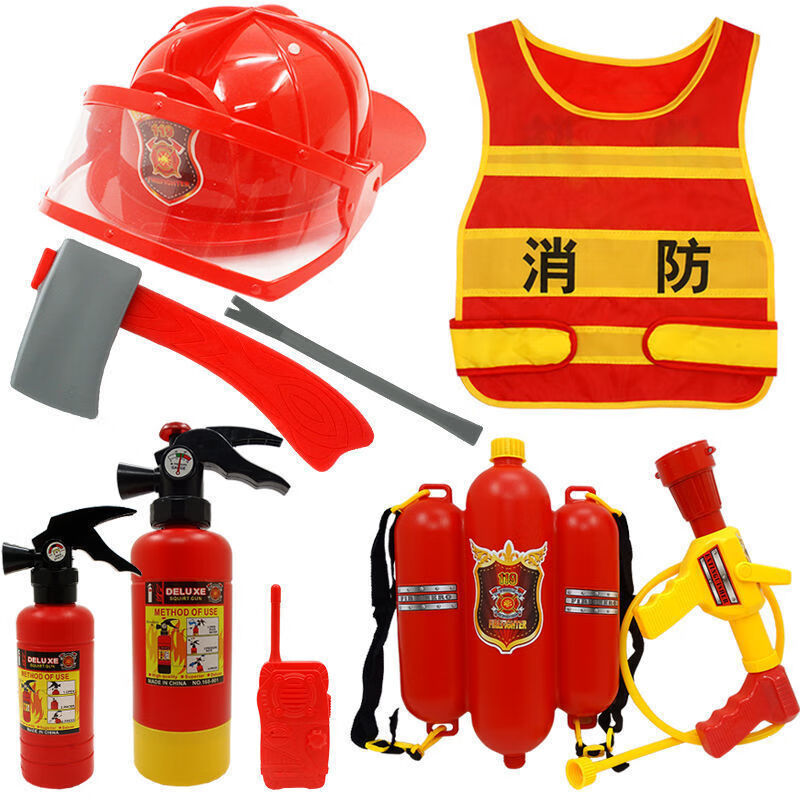 咕咕爱儿童消防员马甲防水服背包水枪抽拉式喷水戏水仿真灭火器塑料