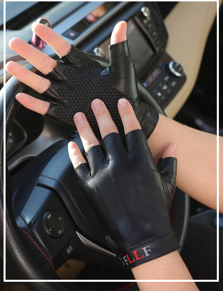 通用春夏季保暖加绒加厚户外骑行开车防滑防水露指皮手套a款女士均码