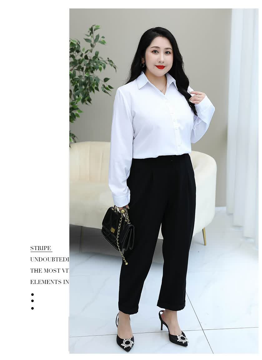 上衣工作服微胖v领职业白衬衫长袖薄款200斤胖mm工作服正工装衬衣上衣