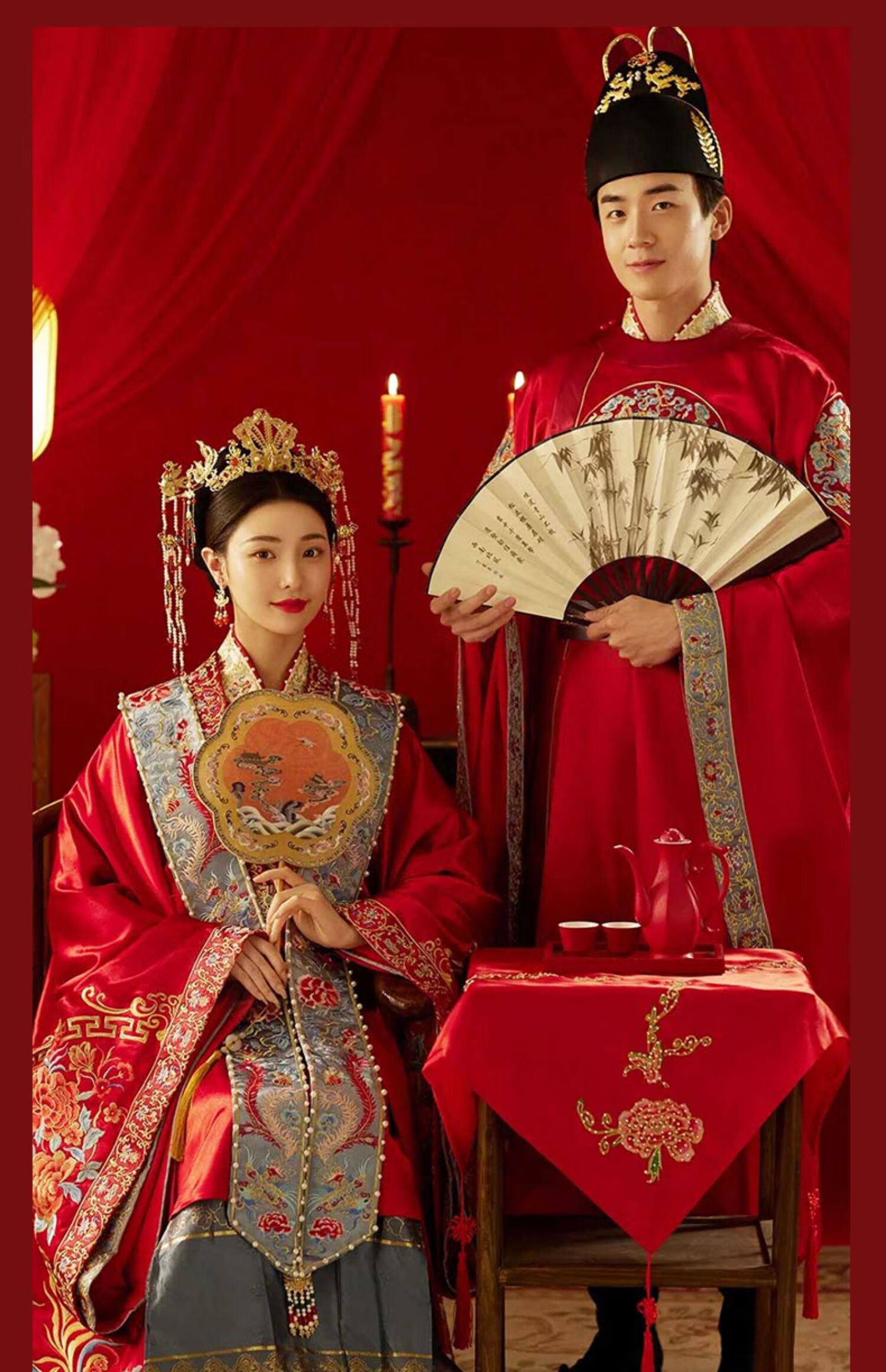 明制汉服婚服中国风古装嫁衣结婚礼服大气奢华凤冠霞帔情侣秀禾服 n-0