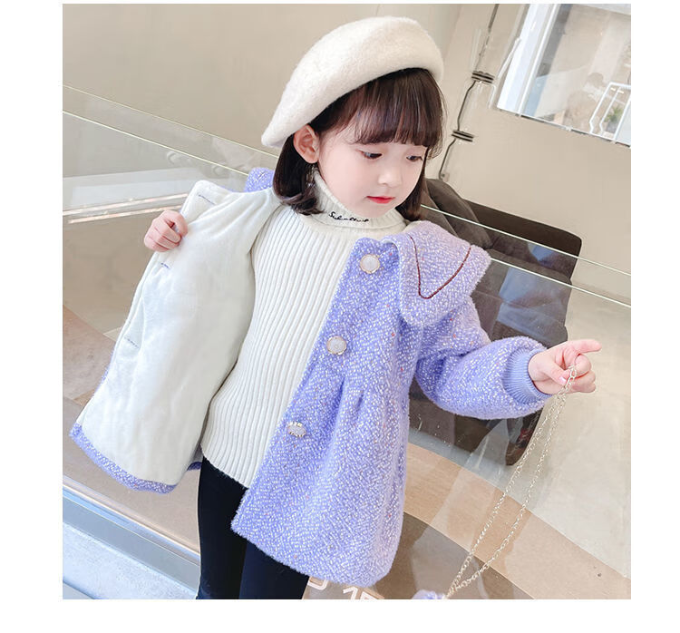 儿童女宝宝秋装外套新款中小童洋气女童秋冬水貂绒外穿上衣紫罗兰100