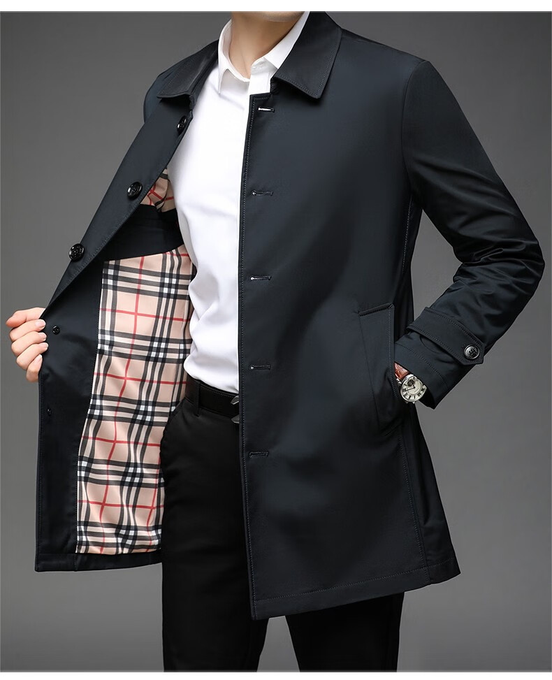 法国皮尔卡丹巴黎男装春季夹克男士接拼中长款休闲纯色单排扣中年男装