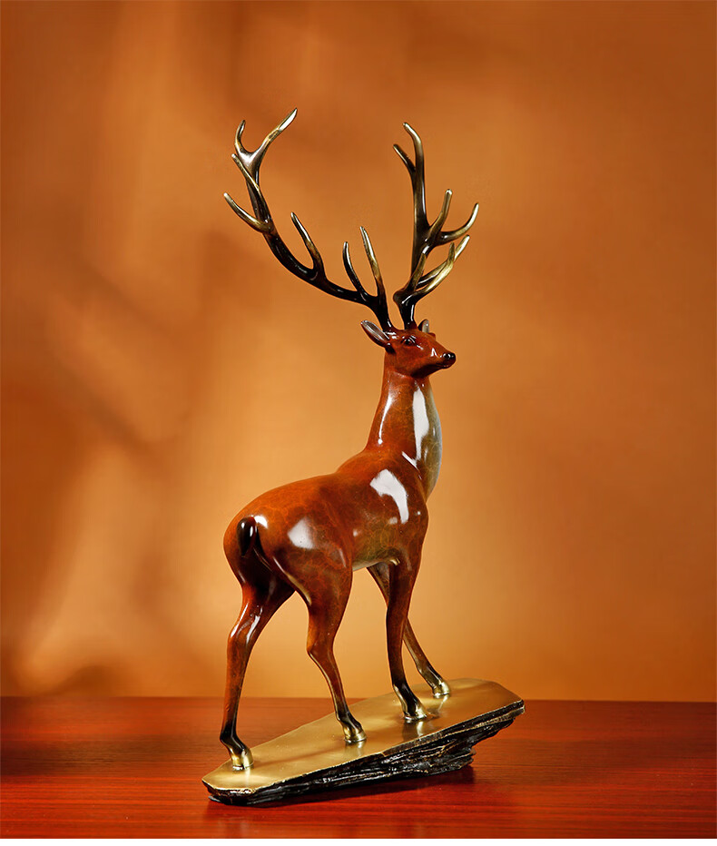 《》纯铜鹿客厅办公室摆件招才玄关会所装饰工艺品长辈开业乔迁礼品
