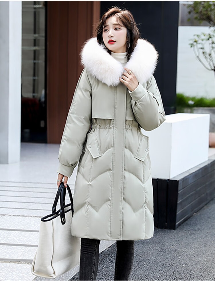 北极绒羽绒服女2021冬季新款中长款可脱卸狐狸大毛领连帽收腰高端洋气