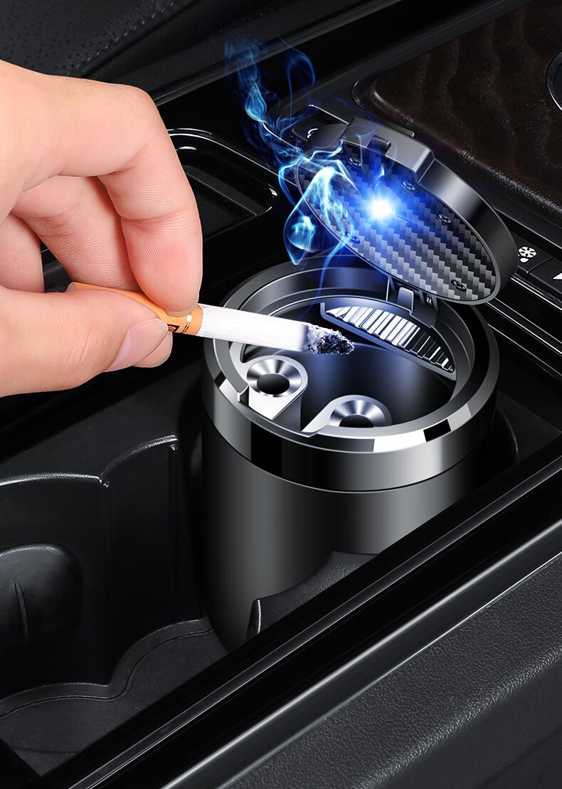 照启工车载烟灰缸悬挂式带支架高阻燃合金内胆可拆式烟缸带烟夹安全耐