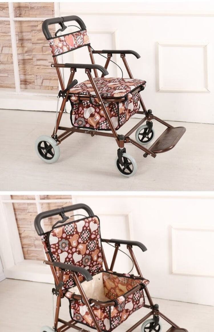 可推可坐折叠购物车四轮老年菜篮子手推车便携买菜拖车升级减震双轮