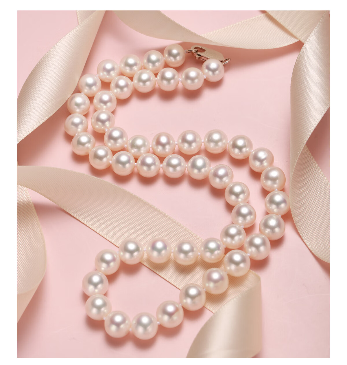 欧诗漫珠宝珍珠项链近圆无核淡水珍珠925银扣朝露910mm近圆45cm