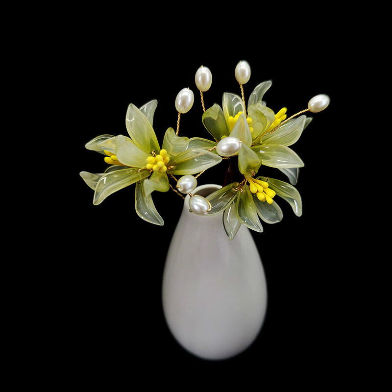 古风头饰琉璃花朵发簪步摇流苏仙美兰花发插汉服古装配饰 大兰花簪有