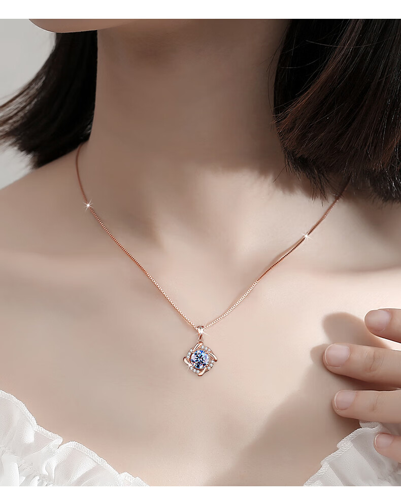 么么猫925银莫桑石钻石项链女新款轻奢小众莫桑钻吊坠银项链女吊坠