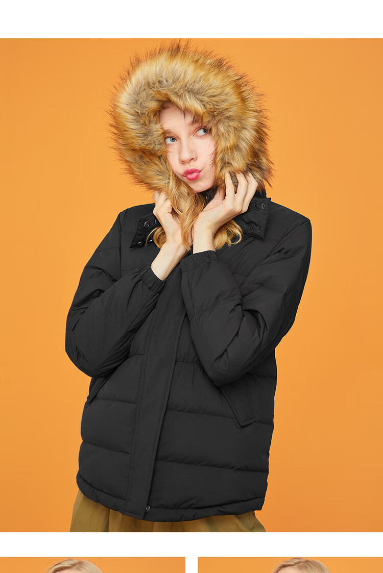 佐丹奴羽绒服女装可拆帽派克鸭绒量保暖厚实纯色外衣外套13379808 02