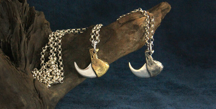 虎爪银虎狼牙男士项链男生吊坠生日礼物宝绽金色款银链