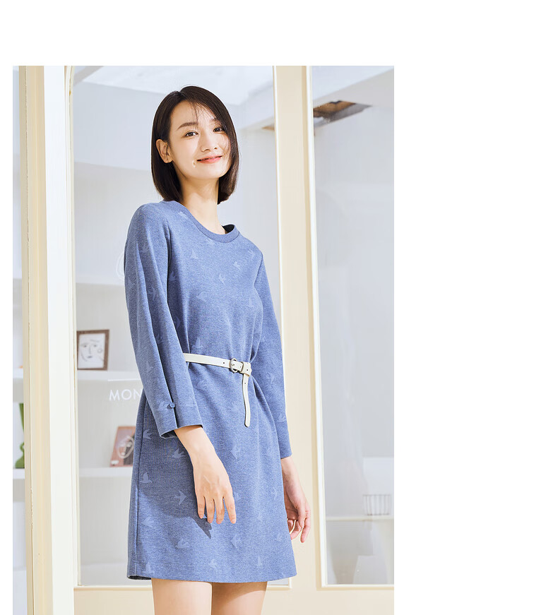 布景连衣裙女2021年秋季长袖圆领女装深灰花s