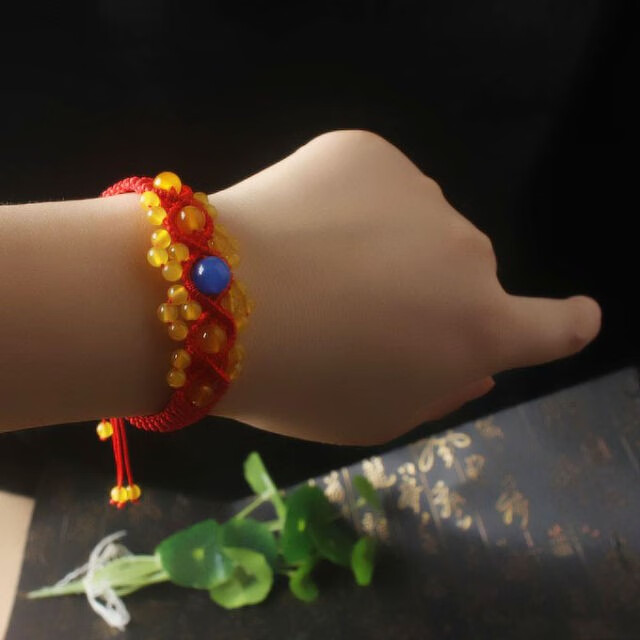 亲瑞台湾老料天然橘子石手链蓝绒晶石碑单圈直径12毫米