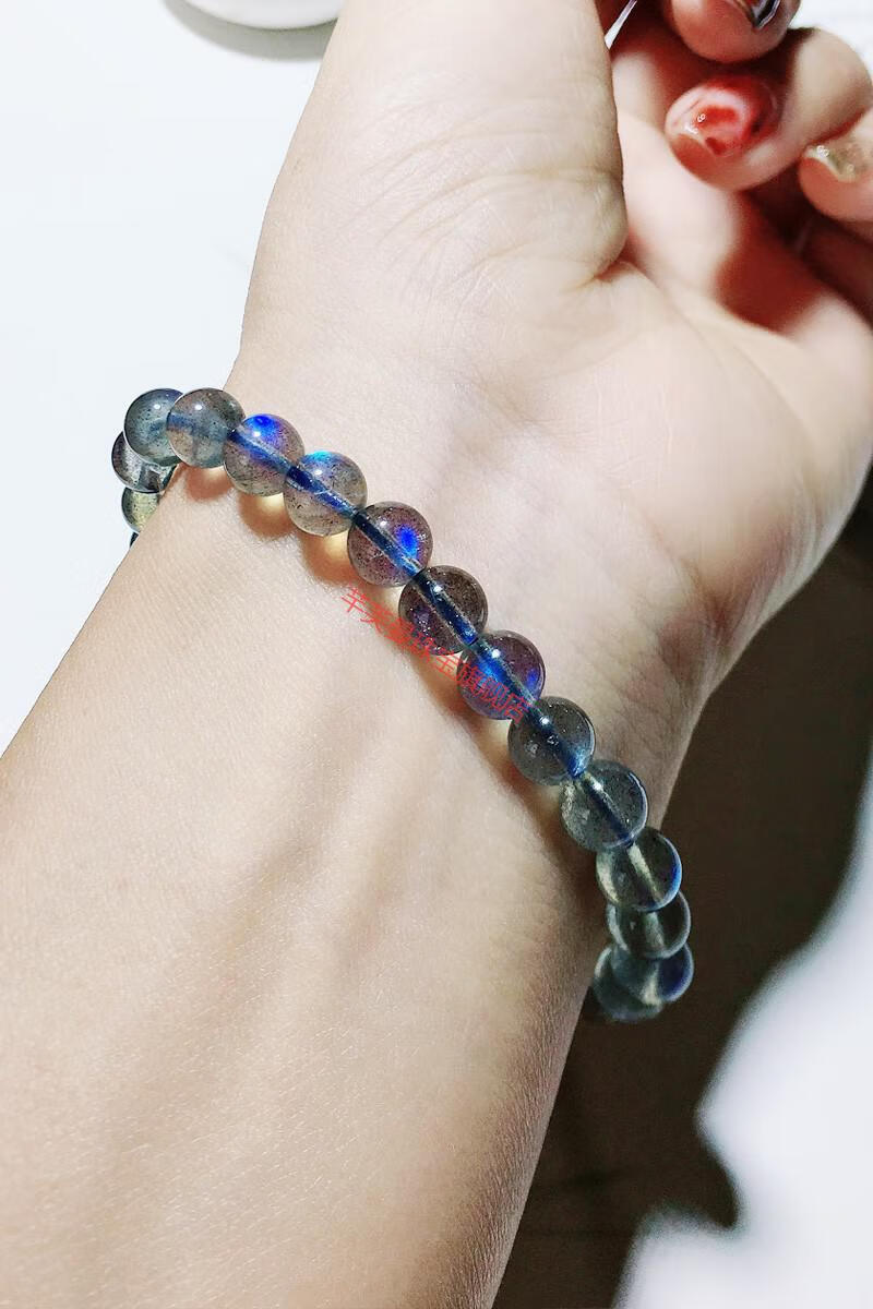 芊芙曼水晶蓝色拉长石灰月光蓝月光月光石手链女手串多圈瑞菲蓝月光