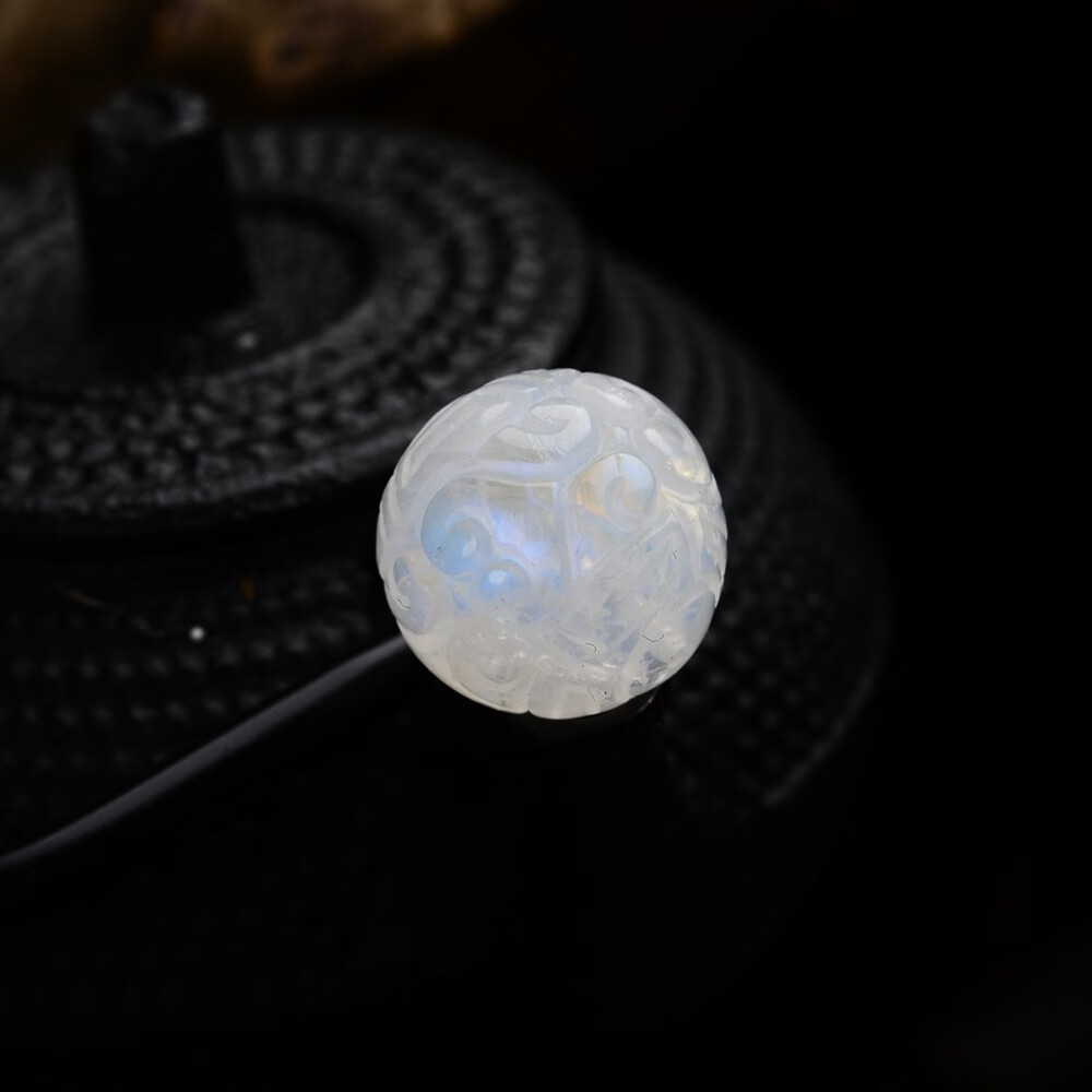 荟隆专柜63 天然月光石回纹珠散珠蓝月光单珠手工雕刻多宝手串配珠