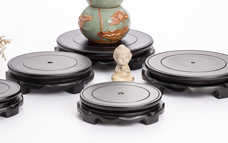 花瓶木底座圆形实木泰山石头摆件工艺品鱼缸支架托架花盆底座木质亚光