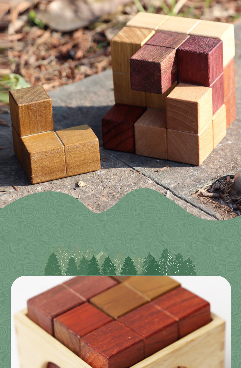 鲁班立方实木早教玩具积木拼装高智商烧脑立方体