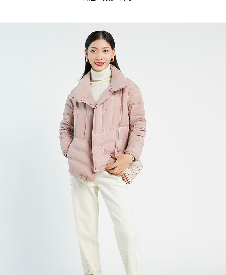 敦奴dunnu2021新款时尚纯色轻薄翻领短款羽绒外套女 浅黄 m【图片