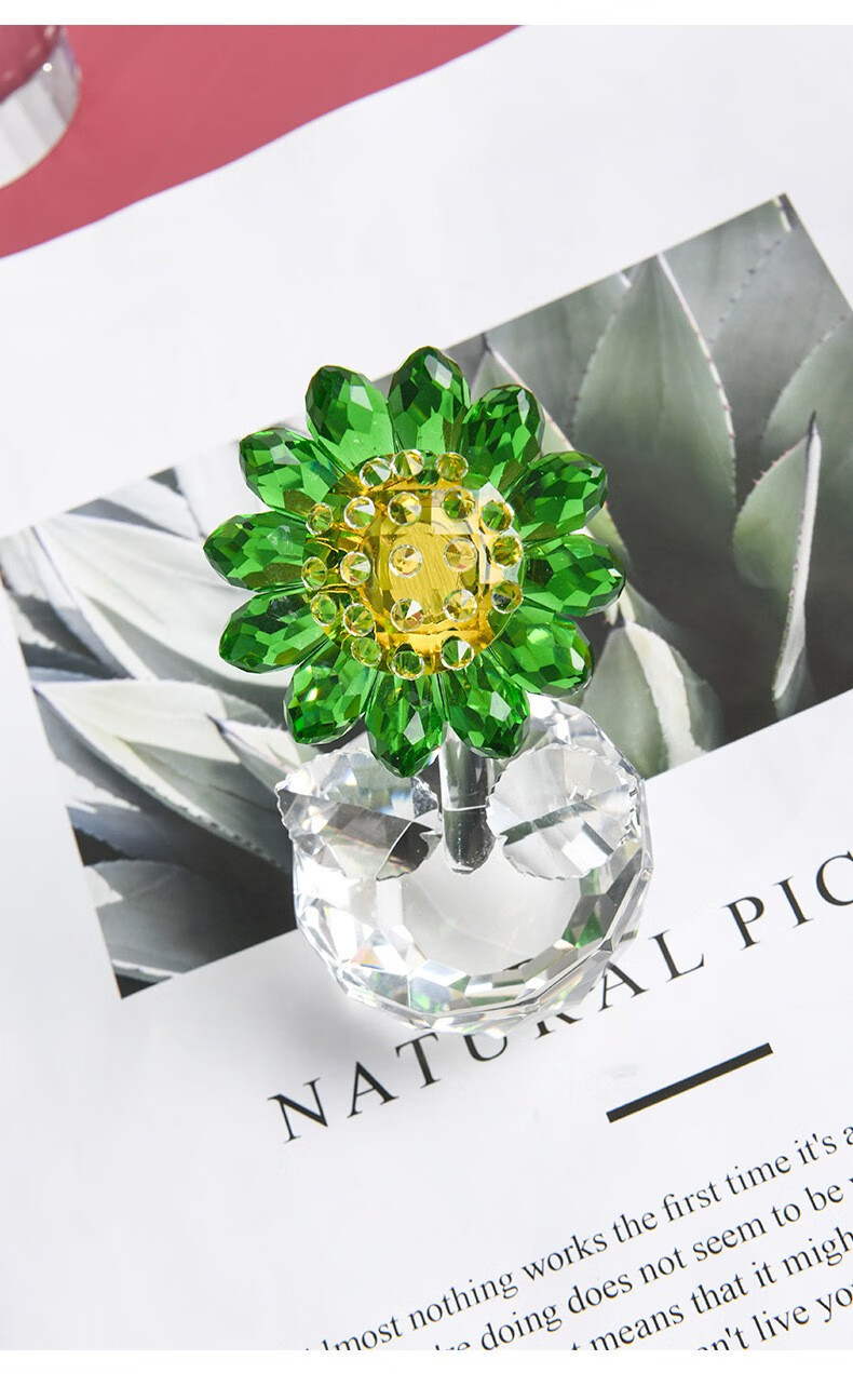 心梦同行向日葵汽车摆件现代水晶花朵办公室客厅工艺品桌面植物小摆件