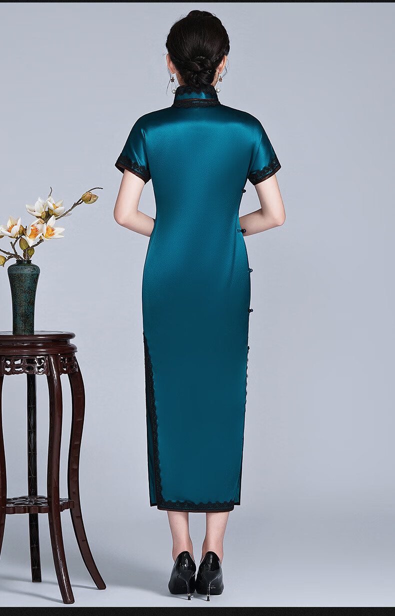 女全开襟纯色旗袍年轻款新款民国风短袖夏季改良版宽松连衣裙 孔雀绿