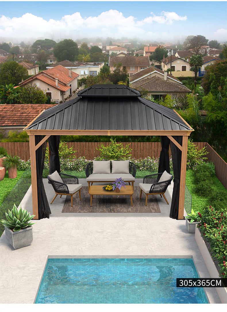 紫叶户外凉亭庭院别墅新中式铝合金亭子室外露台四角帐篷花园遮阳棚