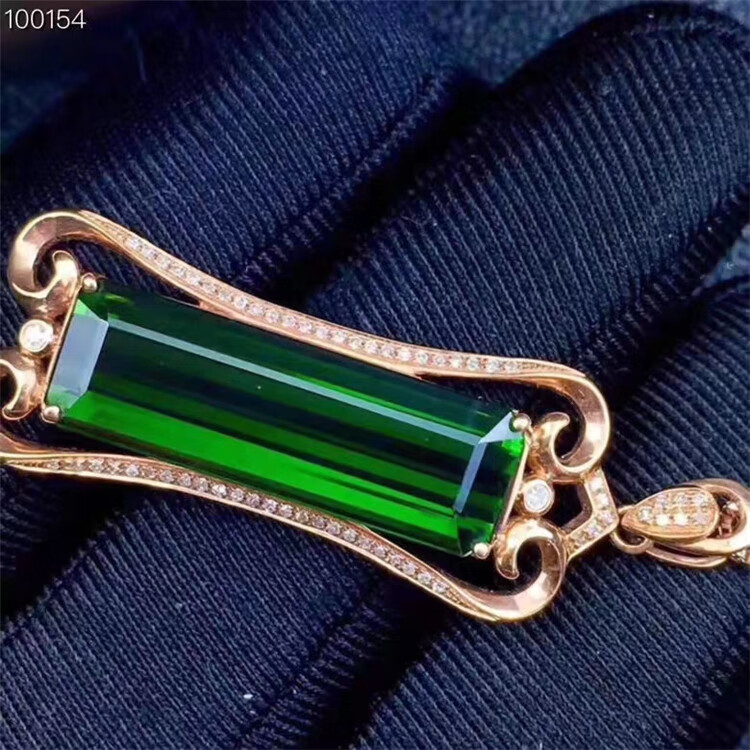 方形绿宝石绿碧玺吊坠项链男女925锁骨链祖母绿高级小众 【福禄款】