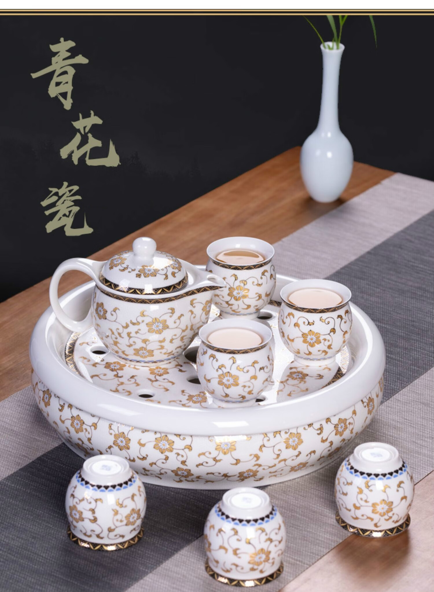 神州之韵茶具套装家用景德镇高档客厅中式简约双层陶瓷器功夫茶杯茶壶