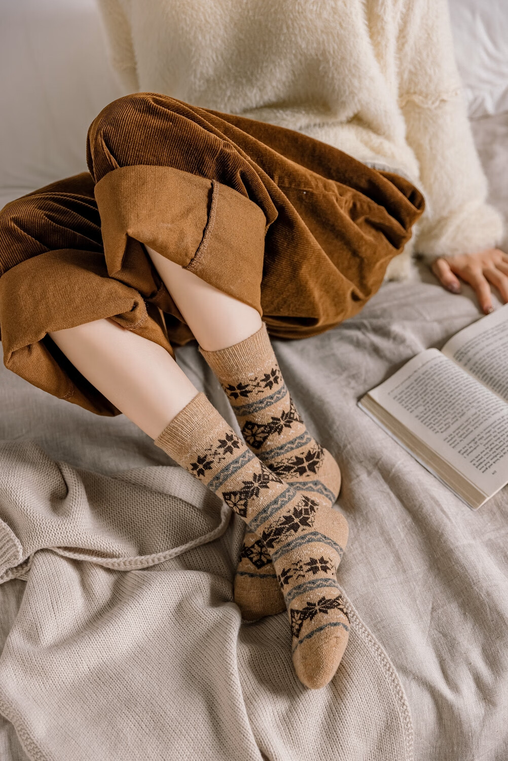 姿秀可豹纹袜子女袜潮冬天加厚堆堆袜日系菱形驼色长袜女羊毛豹纹菱形