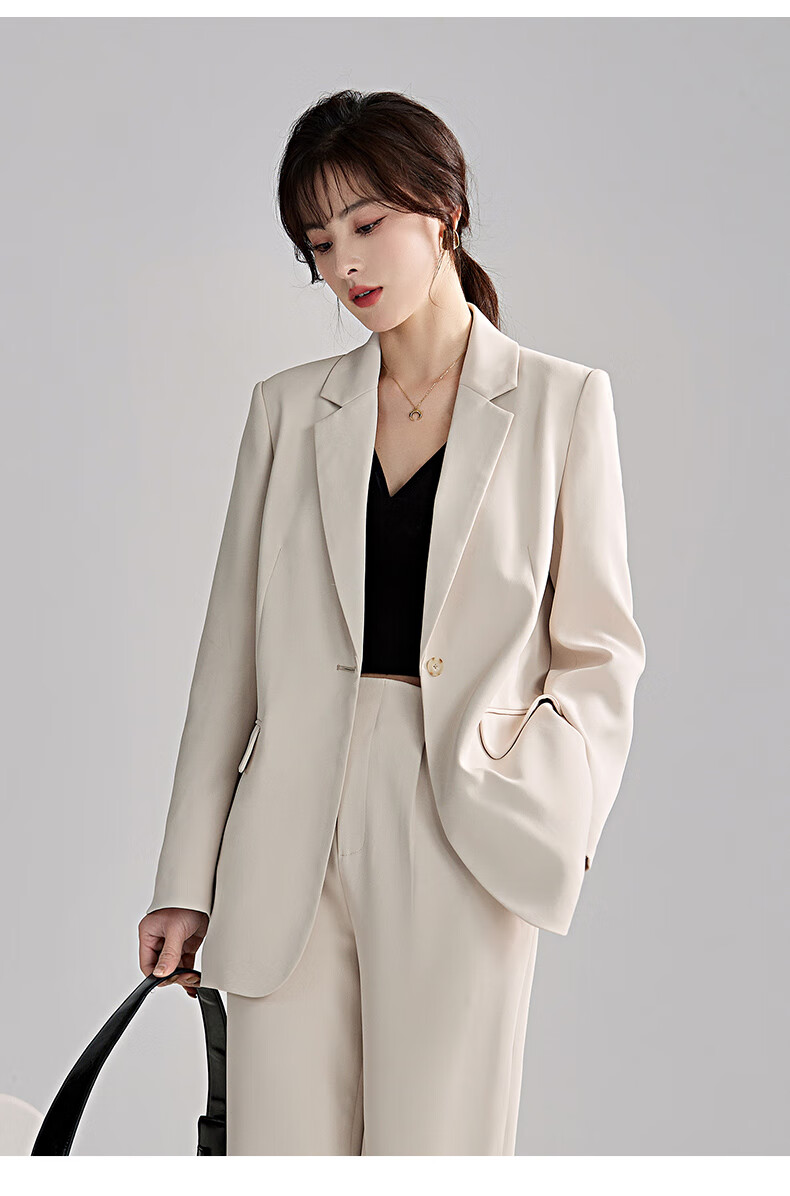 图曼朵米色西装套装女2022新款职业气质商务通勤休闲早春西装外套