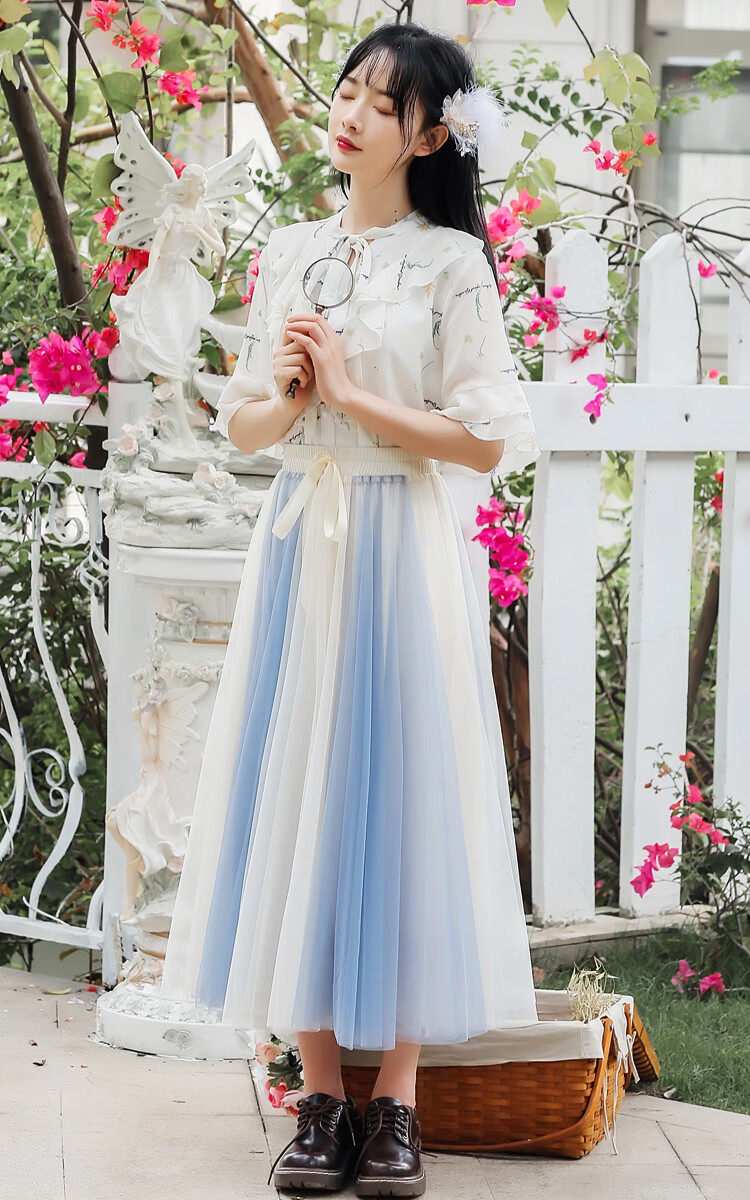 夏天学生初中生少女长裙连衣裙套装裙子仙女超仙气森系裙子2022新款