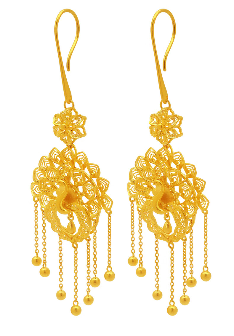 520礼物迎彩钻女足金999传承凤凰古法金耳环结婚送礼黄金耳饰挂钩sn