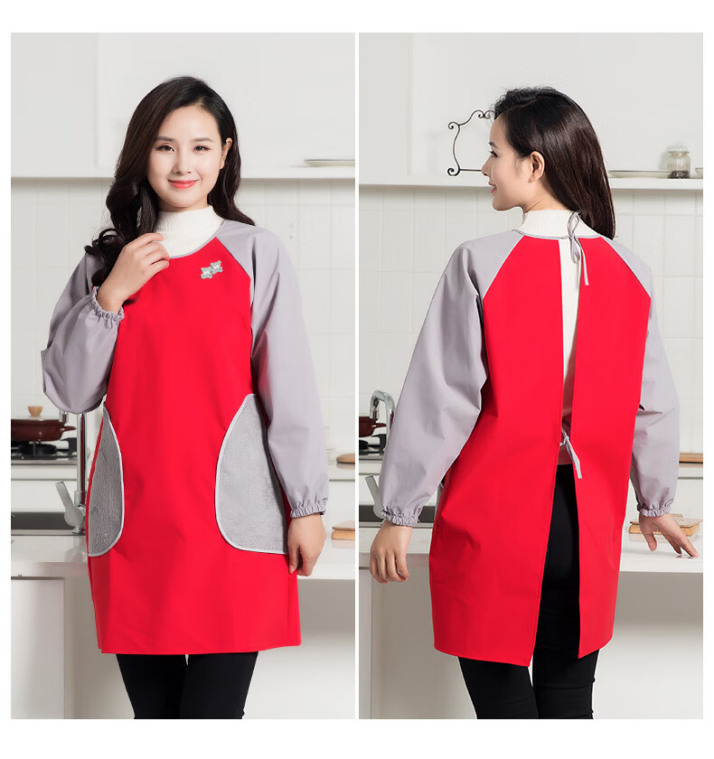 时尚长袖围裙防水防油家用厨房罩衣大人可爱日系女工作冬定制logo浅