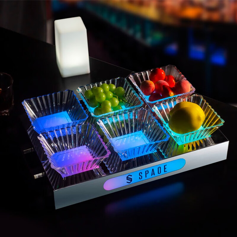 led发光果盘酒吧ktv不锈钢蛋型果盘双层四格六格点心水果零食果盘铁艺