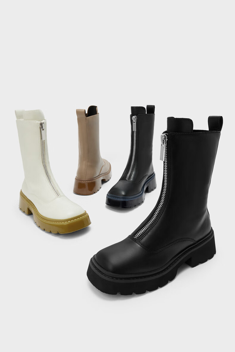 charleskeith早春新品ck190920097女士拼色厚底前拉链短靴taupe灰褐色