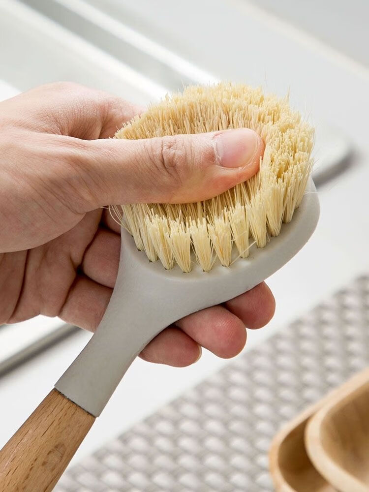 刷锅器剑麻木柄洗锅器不粘油刷锅刷子擦锅刷子厨房清洁用品实木长柄锅