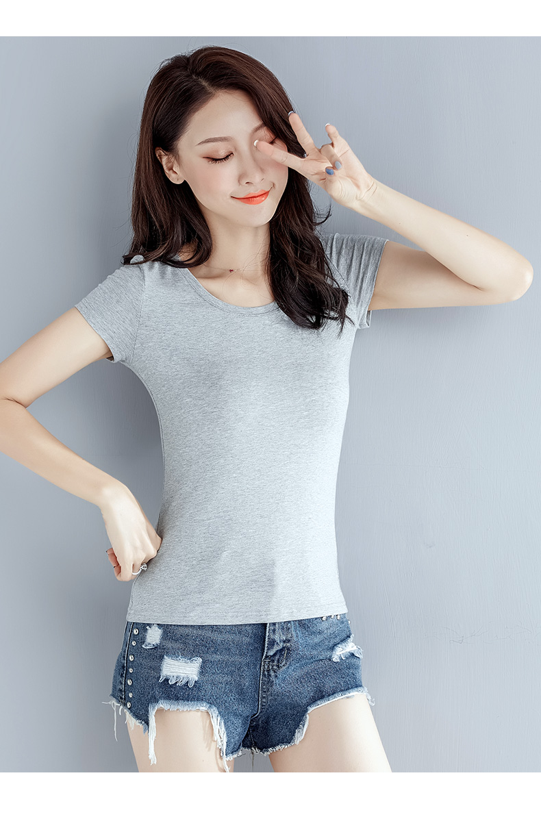 白色t恤女士短袖修身女装2019新款潮紧身黑色半袖体恤上衣夏 灰色 s