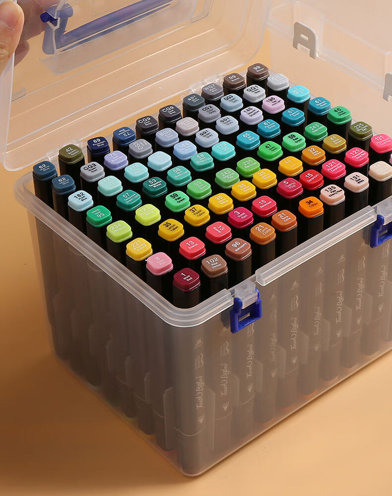 马克笔收纳盒多功能手提塑料杂物盒文具用品透明笔盒文具盒12色塑料盒