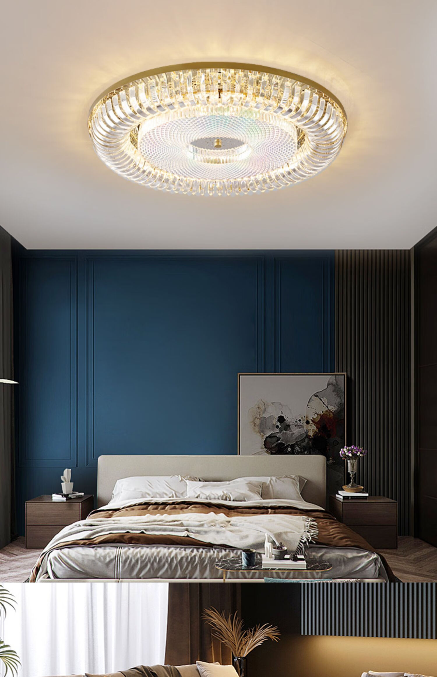 后现代轻奢客厅水晶灯简约大气圆形超薄超亮2021新款水晶吸顶灯60cm