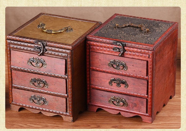 可狄(kedi) 复古梳妆盒仿古宫廷首饰盒中式古典木制带镜子创意结婚